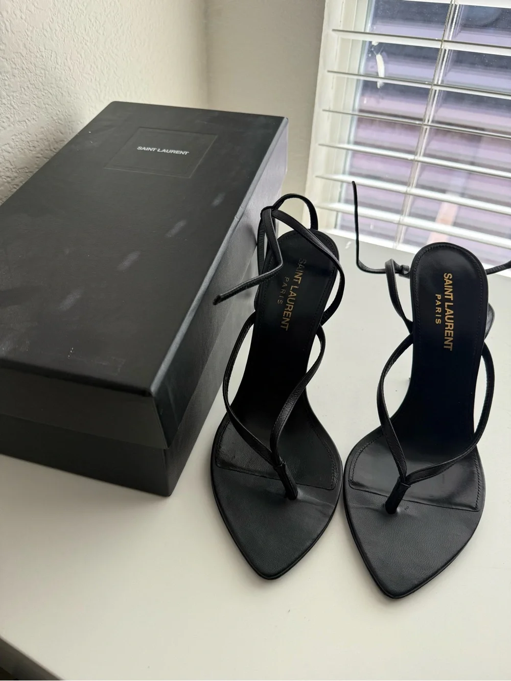 Saint Laurent Black Strappy Pointed Toe Heeled Sandals - Picture 1 of 2